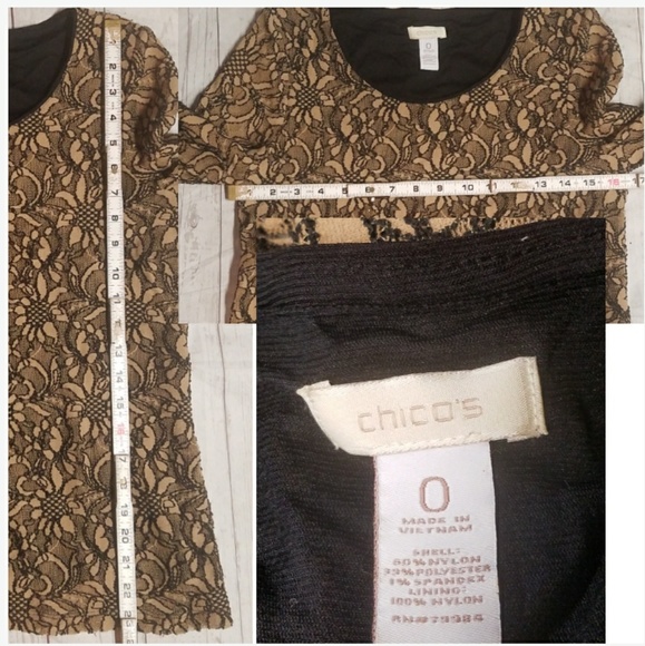 Chicos Beige Black Floral Net Lace Overlay Blouse - Picture 4 of 8